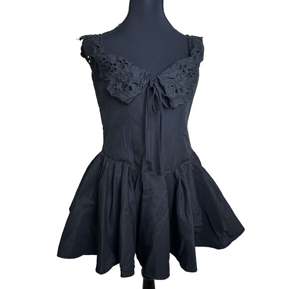 Womens Black Gothic Corset Mini Dress Romantic Goth Fairy Grunge Boho Festival 6 - Picture 1 of 13